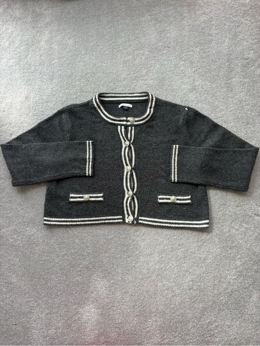 American Eagle Outfitters Black Cardigan with Ivory Trim